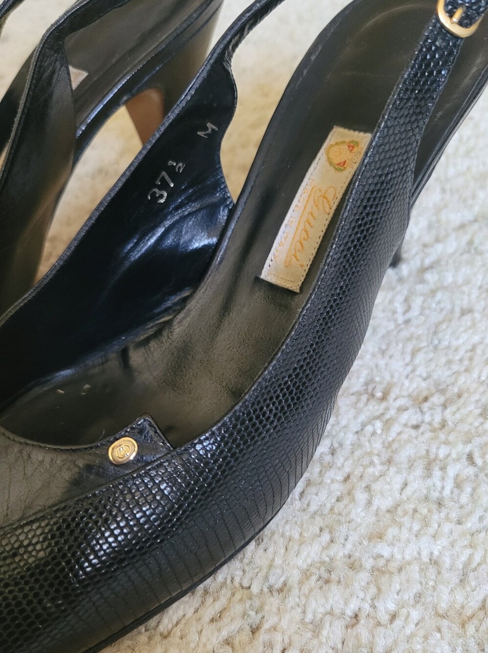 Gucci Black Leather Slingbacks  3" Heels  7 1/2 - Picture 4 of 6